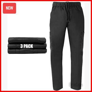 Men's Cargo Chef Pants 7 Pockets Poly-Cotton Blend Drawstring Waist